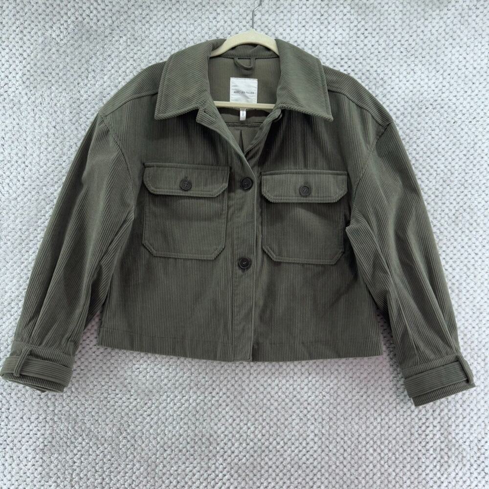 Avec Les Filles Utility Jacket Women S Green Corduroy Button Front Boxy Pockets